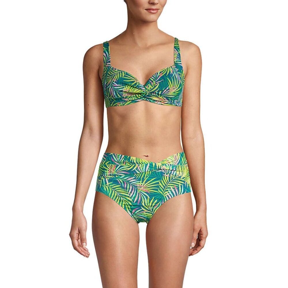 Lands End Chlorine Resist Twist Front Underwire Bikini Swimsuit Top Green 6